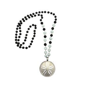 Carol Dauplaise Sandollar Glass Bead Necklace 21" Black Silver Tone Statement